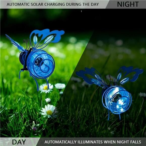 Solar Garden Lantern Outdoor Decorative Waterproof LED Bug Lights Tabletop - Picture 4 of 7